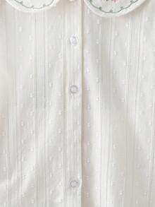 Girls' Cotton Collared Long Sleeve Shirt With Cute Embroidery, Autumn - White - View 4