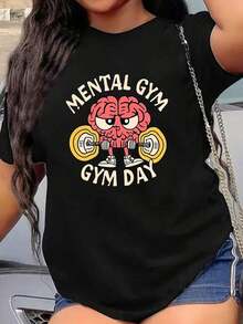 Loose-Fitting T-Shirt With Graphic Lettering, Round Neck, Casual Style. Perfect Birthday Or Holiday Gift Choice For Friends, Family, Boyfriend Or Girlfriend. - 黑色 - 查看 1