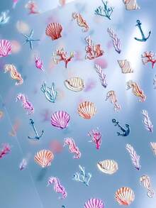 5D Ocean Nail Art Stickers Embossed Starfish Seashell Seahorse Coral Decals Self-Adhesive Beach Nail Sliders For Summer Manicure - Multicolor - View 5