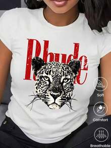 180g Made In Mexico, Spring/Summer 2026 Fashion Short Sleeve T-Shirt, Cartoon Print, Couple Style, Underwear/Outerwear, Casual Round Neck For Office, Unisex One Piece Top - 白色的 - 查看 6