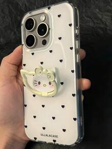 SANRIO 1个黑色爱心和KT猫咪图案简约手机壳，适用于 11-17 Pro Max - 白色 - 查看 3