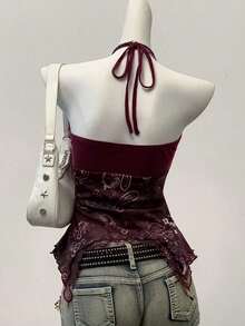 Blusa casual de mujer con cuello de corbata y estampado de anacardo, versátil para uso diario - Burdeos - Ver 2