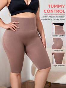 Leggings de control de abdomen de talla grande para mujer con cintura alta, para uso casual en verano - Caqui - Ver 5