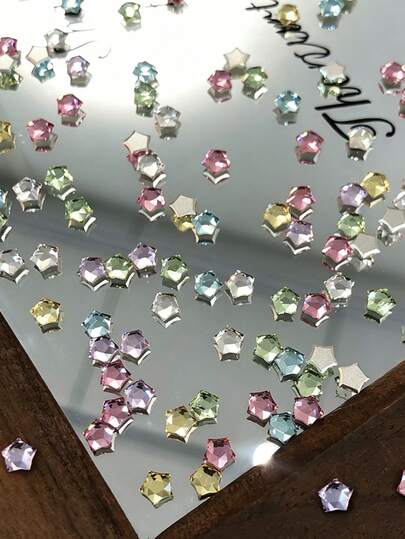 20颗混合装4*4mm星星美甲饰品，3D闪亮平底水晶多色五角星形美甲水钻，可爱粉色透明五角星闪亮美甲宝石，适用于DIY美甲、美甲贴片和美甲沙龙装饰