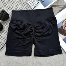 Pantalones cortos de yoga sin costuras de cintura alta para mujer - Levantamiento de glúteos elástico, adecuado para correr, fitness y actividades al aire libre| Apariencia de moda| Tela elástica de verano - Negro - Ver 10