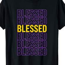 Creative And Fun Graphic T-Shirt In Purple And Gold - Blessed-Golden & Purple Design. Same Style For Men And Women. Short-Sleeved Printed T-Shirt For Summer 2026, Made Of Pure Cotton. - 黑色 - 查看 7