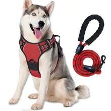 2pcs Reflective Dog Harness And 1.5m Leash, Breathable Pet Harness, Suitable For Small, Medium, Large Dogs And Cats, Anti-Pull Reflective Dog Harness Set, Large Dog Harness And Leash Set - Red - View 1
