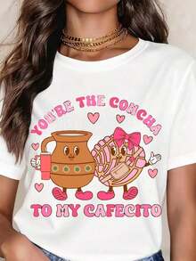 Eres la Concha de Mi Cafecito, Linda Camiseta para Amantes del Café Mexicano con Diseño de Olla de Cerámica y Pan de Concha para Mujeres y Niñas - Blanco - Ver 1