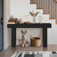 63" Long Console Table For Entryway, Rectangular Wooden Side Table For Behind The Sofa, Farmhouse Style Entry Table For Entryway, Hallway Or Living Room. - 黑色 - 查看 1
