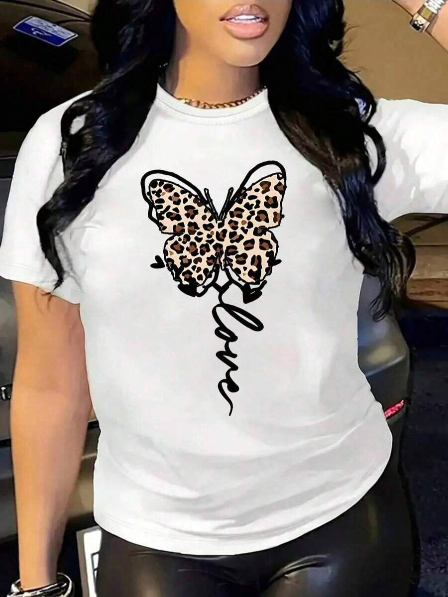 Camiseta Casual de Verano para Mujer YOCASA, con Cuello Redondo, Ajustada y de Manga Corta, con Estampado de Pintura al Óleo, Motivos Florales, de Corazones, de Cerezas y de Letras. Tela sencilla y casual, estilo deportivo, ideal para uso diario y una cita de San Valentín. - Negro - Ver 1