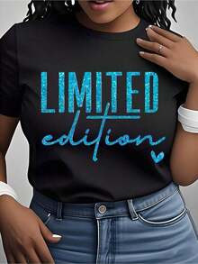 New Printed T-Shirt For Women - White Base With Pink Lettering, Round Neck, Short Sleeves, Suitable For Casual Daily Wear And Special Occasions - Machine Washable Summer T-Shirt - Limited Edition Clothing, Women's T-Shirt, Loose Fit, Soft Fabric - Unisex Cotton Short-Sleeved Round Neck T-Shirt, Urban Vintage Style. - 黑色 - 查看 1