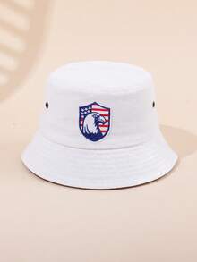 1件兒童刺繡水桶帽，透氣防曬帽，適合男孩和女孩，7月4日和夏季穿搭 - 1PC - 查看 12