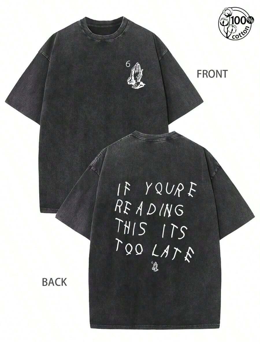 2026 New American-Style% Cotton-ShirtUnisex Summer Tops% Cotton Casual Short Sleeve-Shirt, Fashionable Cursive Print, Regular Loose Fit, Lightweight Street Style Modern Casual Tee, Suitable All Seasons - Black - View 1