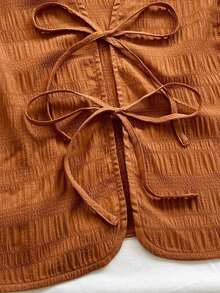 Parte superior de tirantes roja con textura tropical, elegante y bohemia, con lazo adjunto, para invitada a boda en la playa, graduación, día de San Patricio, vacaciones de primavera, festival de música, salida, verano - Café integral - Ver 7