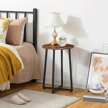 Small Round Side Table, Compact Bedside Table, Coffee Table Featuring A Metal Frame, Industrial-Style Round Sofa Tables For The Hallway In The Living Room, Durable, Rustic Brown End - Rustic Brown - View 3