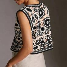 Chaleco de ganchillo con bordado Floral para mujer, Top de verano para playa, cárdigan, chaleco, traje de vacaciones bohemio Chic - Negro - Ver 2