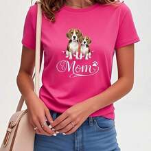 Adorable Beagle Dog Mom Graphic Tee For Women - Casual Short Sleeve Crew Neck Tee, Lightweight And Breathable Fabric, Perfect For Casual Outfits, Mother's Day Gift, Or Everyday Comfort | Playful Graphic Tee | Comfortable Fit - 杏 - 查看 7