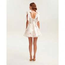 Short Organza Evening Dress, Off-Shoulder Fashion, Elegant Fairy Style - Apricot - View 4
