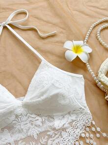 Nuevo atuendo casual de vacaciones, boda en la playa, invitado de boda, graduación, brunch, Día de San Patricio, vacaciones de primavera, Pascua, festival de música, elegante, bohemio, tropical, blusa de atar al cuello con espalda anudada, camiseta - Blanco - Ver 3