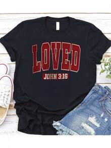 1 camiseta negra de algodón puro para mujer: con la cita inspiradora "Amado" de Juan 3:16, 180g 100% algodón. - negro - Ver 6