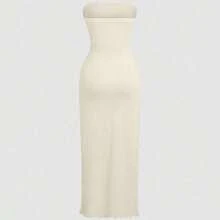 Sweetro Ruched High Slit Bandeau Bodycon Dress, Elegant - Burdeos - Ver 10
