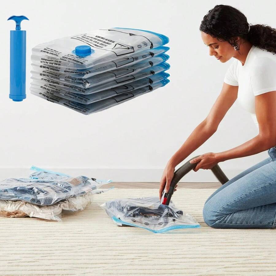 4 paquetes de bolsas de almacenamiento al vacío de alta resistencia para ropa, mantas y edredones - Hermético con bomba manual, reutilizable y resistente al desgarro, perfecto para viajes, mudanzas y almacenamiento estacional