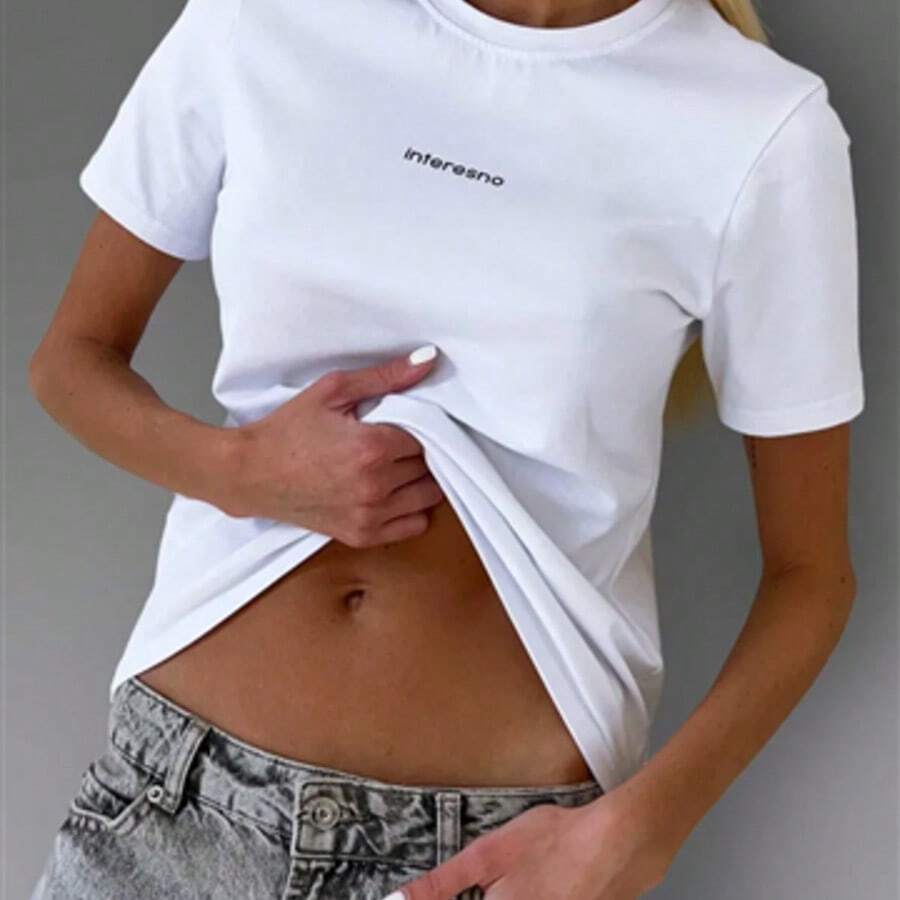 Camiseta para Mujer con Diseño de Oso Minimalista y Texto - Blanco - Ver 1
