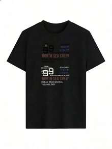 Camiseta de Manga Corta con Estampado de Letras Superpuestas,Camiseta de manga corta de moda para primavera y verano de 2026, hecha en México, 180 gramos. Estampado de dibujos animados, modelo de pareja, apta para uso interior o exterior. Cuello redondo, unisex, ideal para oficina y ocio. Paquete de una pieza. - BK-P631577SLNDXZGY428 - Ver 2
