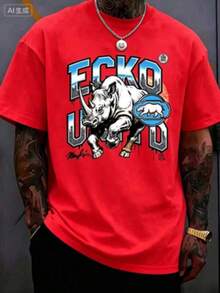 The Iconic ECKO Unltd Graphic Features A Bold Rhino Emblem With Urban Camouflage Lettering Symbolizing Strength Individuality Urban Culture   220g - 紅色2 - 查看 2