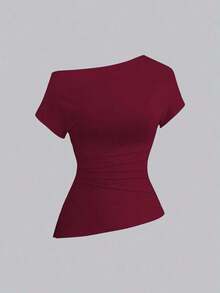 Camiseta casual asimétrica de hombro para mujer - Multicolor 2 - Ver 4