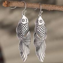 Handmade Retro Bohemian Style Lucky Fish Pendant Earrings, Suitable For Women's Matching And As Holiday Gifts. Unique In Style. - Silver - View 5