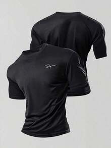 Sport MetroGents Men's Short Sleeve Crew Neck Sports T-Shirt With Botanical Print, For Summer Training, Running, Black T-Shirt, Spider Print, Lightweight - 紅色和黑色 - 查看 5