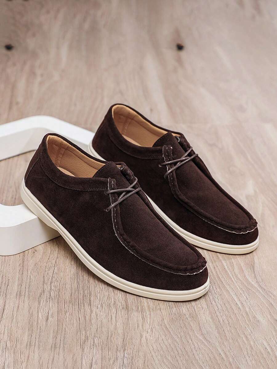Men's Loafers, Casual Faux Suede Flat Loafers, Minimalist Design, Round Toe, Low-Top, Lightweight, Khaki, Suitable For Daily Wear And Spring/Summer - Coffee Brown - View 1