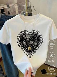 180g Made In Mexico, Spring/Summer 2026 Fashion Short Sleeve T-Shirt, Cartoon Print, Couple Style, Underwear/Outerwear, Casual Round Neck For Office, Unisex One Piece Top - 白色的 - 查看 3