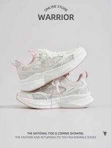 WARRIOR 1双女士系带运动休闲运动鞋，舒适轻便透气，适合户外跑步，时尚百搭，夏季必备 - 白淺粉紅色 - 查看 3