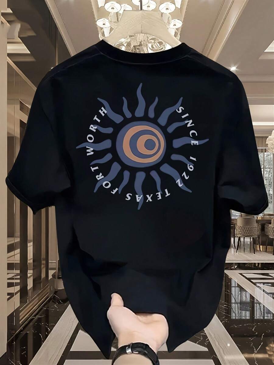 -Men's Heavy Cotton T-Shirt, With Sun Symbol And Greek Alphabet Phi. - Black - View 1