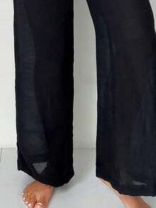 Swim Pantalones cover up unicolor de cintura elástica - Negro - Ver 3