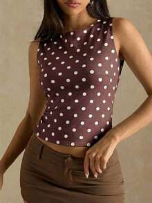 Camiseta de tirantes ajustada a rayas para mujer, ropa de verano y otoño para mujer, ropa de invierno para mujer, disfraces de Halloween, top marrón, top a rayas - Café integral - Ver 5