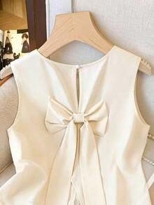 Blusa minimalista versátil para mujer con lazo, de gasa negra y sin mangas, en color albaricoque, nuevos lanzamientos de primavera/verano de estilo elegante francés - Albaricoque - Ver 3