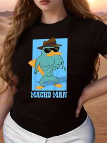 Fun Graphic Of A Muscular Duck Wearing Sunglasses And A Hat, Projecting A Confident And Comical Attitude. Comfortable Casual Women's T-Shirt, Ideal For Everyday Wear And Pairing With Jeans Or Shorts. - 黑色 - 查看 1