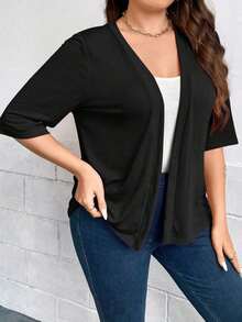 Chaqueta regular para mujer, cárdigan de verano - Negro - Ver 3
