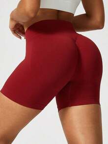 2 piezas Pantalones cortos de mujer de cintura alta, unicolor, elásticos y sin costuras, para yoga, fitness, deportes al aire libre y verano - Multicolor 2 - Ver 3