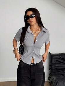 Camisa a cuadros casual de verano para mujer - Multicolor - Ver 7