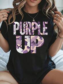 1 Piece Women's Plus Size Purple Camouflage Print Graphic T-Shirt, Casual Loose Fit For Everyday Wear, Summer Fashion, Style T-Shirt 180g 100% Cotton - 黑色 - 查看 7