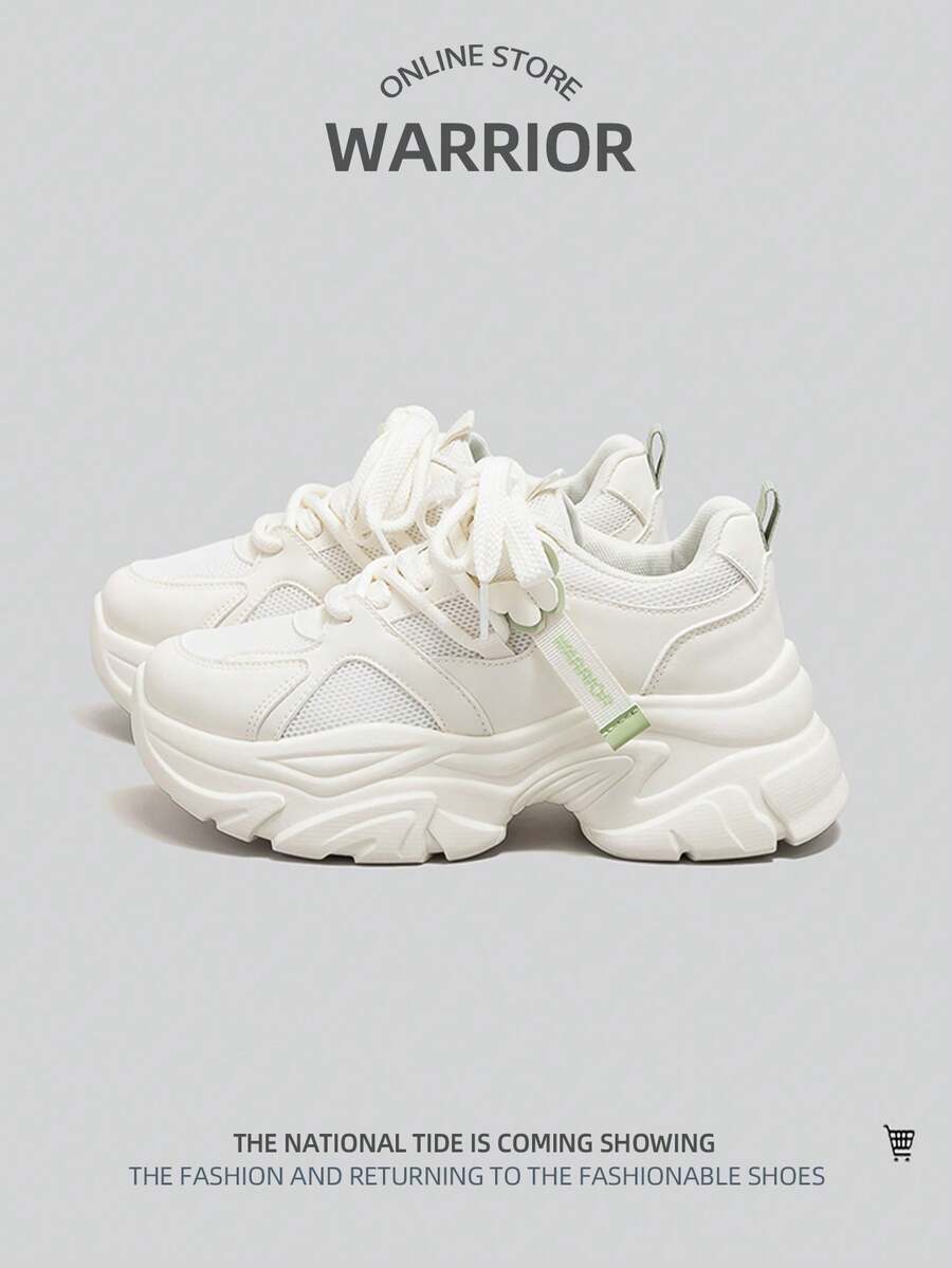 WARRIOR 1双女士运动低帮网面休闲鞋,厚底厚底运动鞋 - 米綠 - 查看 1