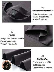 1pieza Blusas Hermosas para Mujeres Blusas Elegantes para Damas Ropa para Mujeres Tops para Mujeres Camiseta con Estampado de Corazón de 180G en Blanco y Negro con Estampado de Corazón Dorado de Alta Calidad Cuello Redondo Ajuste Básico Holgado Transpirable Versátil Lavable en Máquina Cómodo Talla S ~ 2XL Esencial para el Verano Diario Casual Deportivo. - Negro - Ver 8