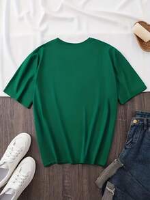 Women's Tops 2026 Spring: Fashionable Letter Print Tops, Women's Pure Cotton Round Neck T-Shirt, Simple Design, Comfortable And Breathable, Suitable For Casual Daily Wear, Versatile, Shows A Natural And Elegant Style, Essential For Summer Parties, Local Delivery, Loose And Comfortable Summer Clothes. - 綠色 - 查看 2