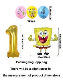 SpongeBob SquarePants Juego de globos para fiesta de cumpleaños y baby shower con temática de Bob Esponja, que incluye globo de lámina, globo dorado con el número 6 y globos de látex con estampados de Patrick y Calamardo, en colores vibrantes amarillo, rosa y azul, para decoraciones festivas, baby showers, reuniones de cumpleaños y eventos temáticos, perfecto para crear una atmósfera lúdica, alegre y memorable para la fiesta. - conjunto decorativo - Ver 11