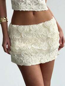 Minifalda de cintura baja con lentejuelas rosa brillante para el verano y San Valentín, falda de lentejuelas para fiestas y uso diario. - Beis - Ver 3