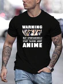 Camiseta Gráfica de Ojos de Anime para Hombre - Camiseta Casual de Manga Corta con Cuello Redondo, Poliéster Transpirable, Uso en Todas las Estaciones, Primavera y Otoño, Estampado - Negro - Ver 7